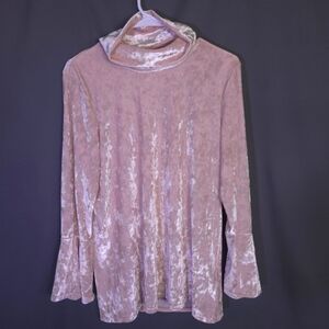 Ruby Rd. Crushed Velvet Turtleneck Pink Size Small Bell Sleeve Hippie‎ Feminine